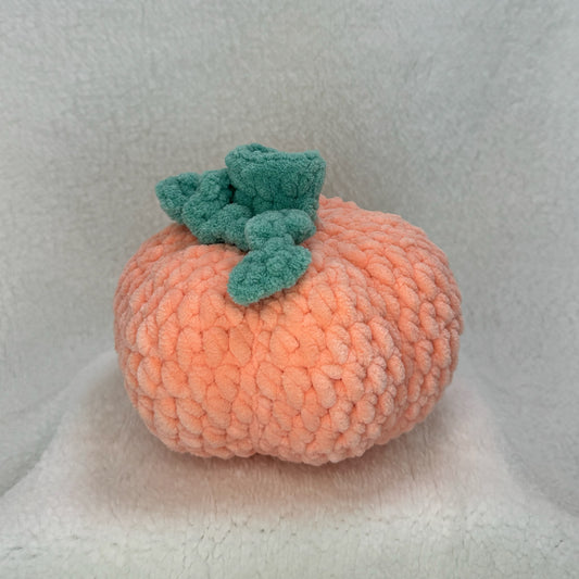 Large Plush Crochet Pumpkin Decor in Peach and Sage