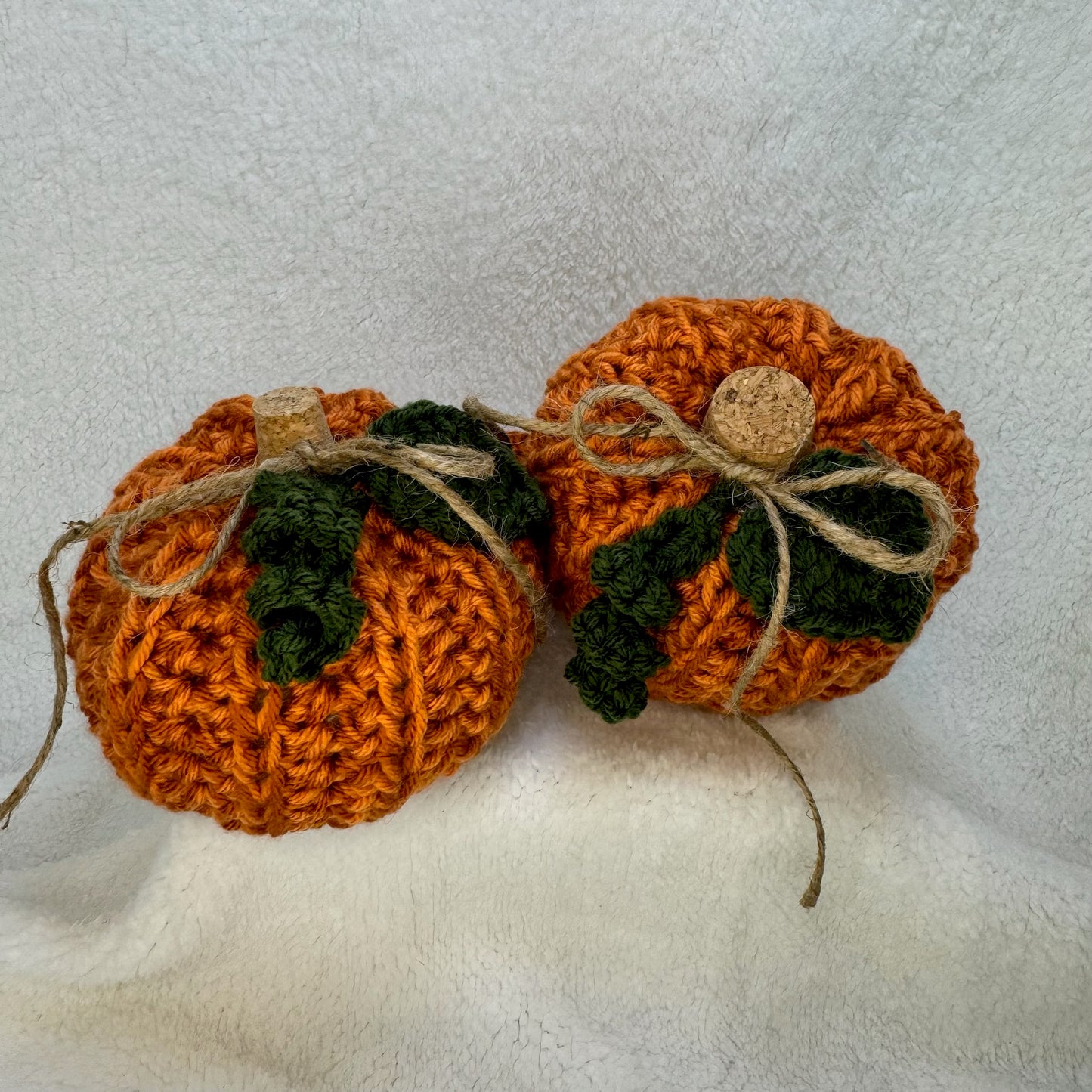 Medium Crochet Pumpkin in Burnt Orange with Cork Stems