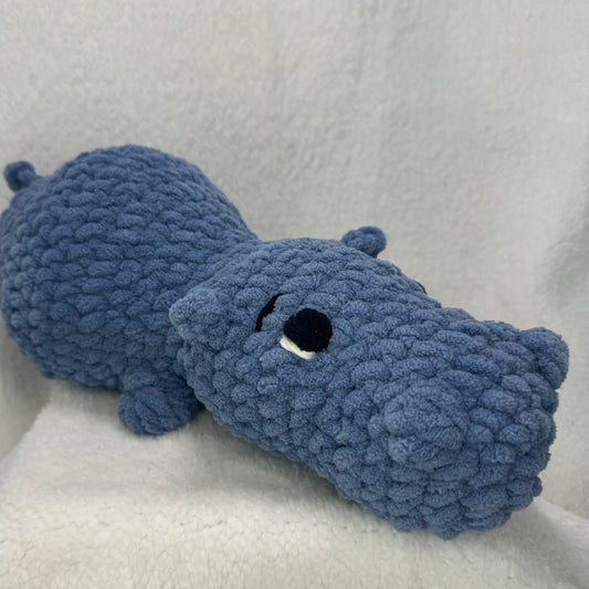 Large Crochet Hippo in Dusty Blue