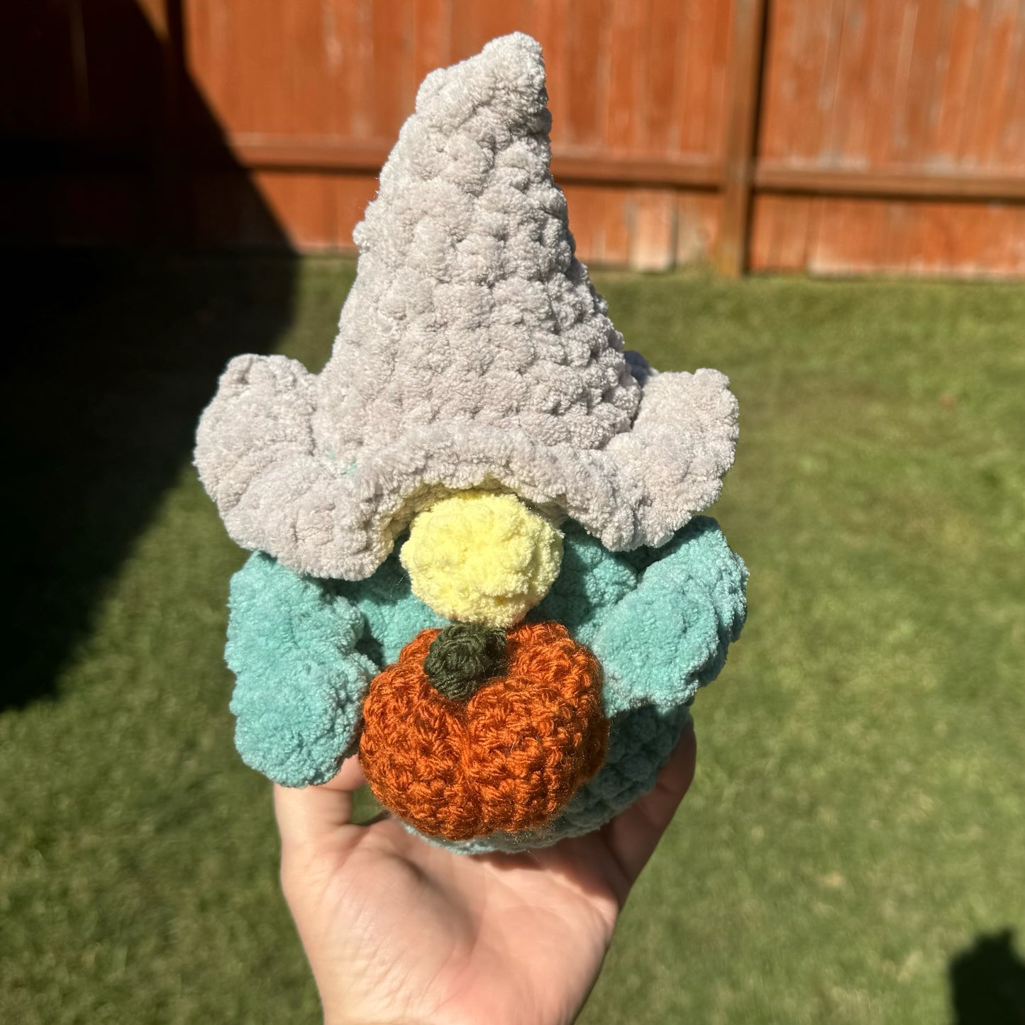 Crochet Fall Gnome with Pumpkin in Green